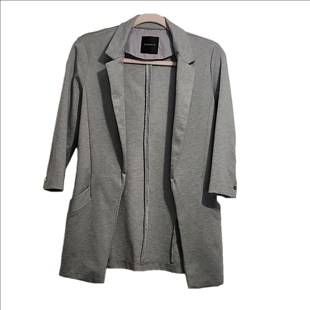 DYNAMITE Gray fitted crop sleeve knit blazer